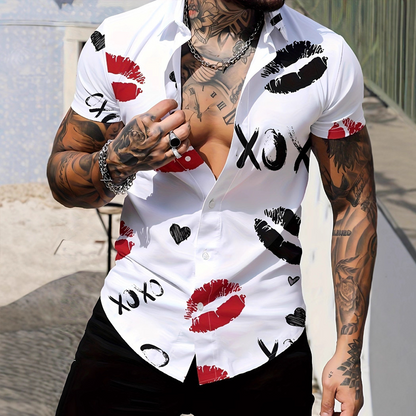 👔 PROMO LIMITÉE 50% DE RÉDUCTION ! ✨ Chemise Homme Imprimé Baisers – Léger, Infroissable, XOXO 💋