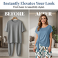 Ensemble femme – haut à nouer côté et pantalon à motif