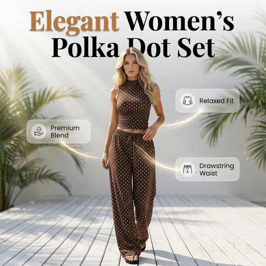 Ensemble haut sans manches et pantalon à pois pour femme