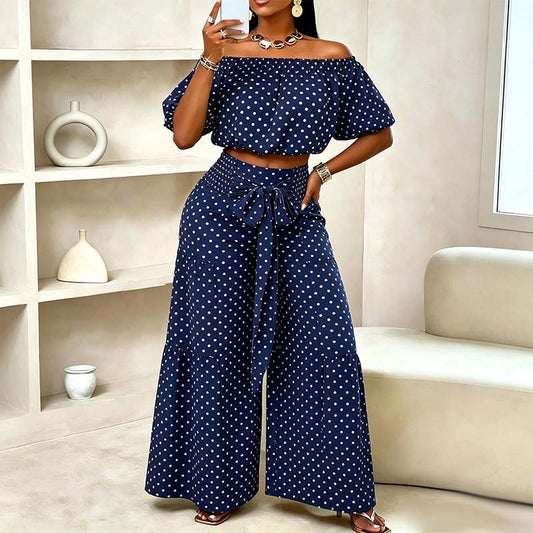 👒 50% DE RÉDUCTION ✨ Ensemble femme épaules dénudées à pois – Taille haute élégante & léger – Indispensable de l’été – parfait pour les journées chaudes, les vacances ou un look rétro-chic 🍋