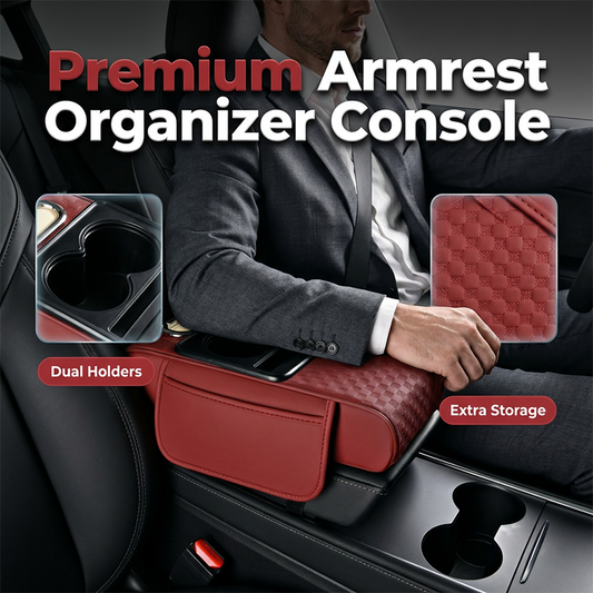 🚗Car Armrest Cushion,5-in-1 Center Console Cover with 2 Storage Bags Cup Holder, Tissue Box Slot, Phone Slot for Sedans, Car Accessories Interior Organizers