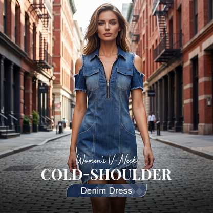 👖Robe en jean à encolure en V et épaules dénudées pour femme