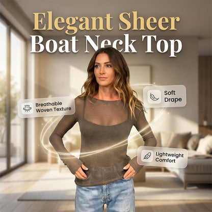 🥇 Nouveauté – 50 % DE RÉDUCTION ! 🌊 Top féminin transparent à manches longues et encolure bateau