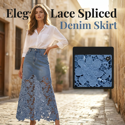 ✨👗Jupe moulante en jean pour femme avec bordure en dentelle ajourée