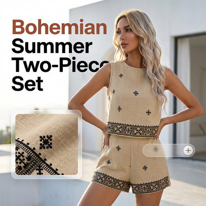 👚Ensemble Top Sans Manches & Short À Imprimé Bohème pour Femme🌸