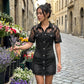 Mini Robe en Jean Dentelle Transparente Femme