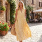 ✨🔥Robe d'Été Femme Col V à Carreaux Longue