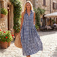 ✨🔥Robe d'Été Femme Col V à Carreaux Longue