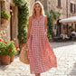 ✨🔥Robe d'Été Femme Col V à Carreaux Longue