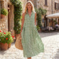 ✨🔥Robe d'Été Femme Col V à Carreaux Longue