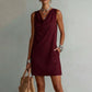 🏆LAST DAY SALE 50% OFF🔥⏰ Elegant Slim Fit Cowl Neck Dress – Sleeveless, Side Pockets, Versatile ✨