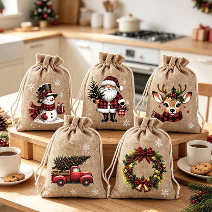 ⏳Time-Limited Special⏰Christmas Burlap Gift Bags with Drawstring, For gift giveaways＆party gifts🎅