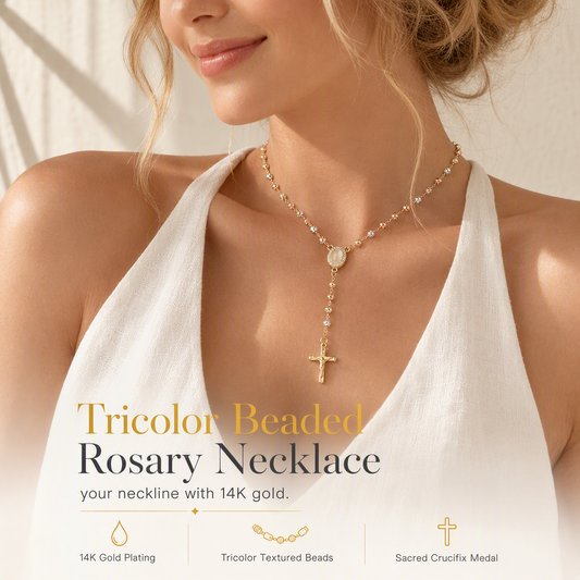 ⏳Time-Limited Special⏰Retro Gold Tone Virgin Mary Crucifix Cross Pendant Necklace with Beaded Y-Chain📿💎