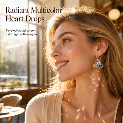 ⏳Time-Limited Special⏰Retro Colorful Heart Tassel Drop Earrings for Women Fashion Ear Buckle Jewelry❤️💚💙